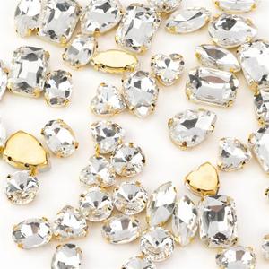 Choupee 48PCS Big Sew On Glass Rhinestone Gold Metal Back Sew on Gems Jewels Mixed Shapes for Costume, Clothes, Garments, Dress, Earring, Belt and Shoes (Gold Setting / Crystal Clear)
