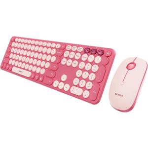 seenda Wireless Bluetooth Keyboard and Mouse Combo, COE202 Retro Cute Round Keycaps, 3 MultiDevice Connection, Full Size Keyboard Compatible for PC/Laptop/Mac/MacBook/iPad/Tablet, Pink