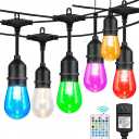 Auroraworld 24FT RGB Outdoor String Lights, Dimmable Color Changing Waterproof LED Patio Lights with Remote, 12 Shatterproof Bulbs for Backyard Garden Party Decor