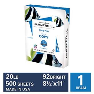 Hammermill Copy Plus 20lb Paper, 8.5 x 11, 1 Ream, 500 Total Sheets, Made in USA, Sustainably Sourced From American Family Tree Farms, 92 Bright, Acid Free, Economical Printer Paper, 105007R
