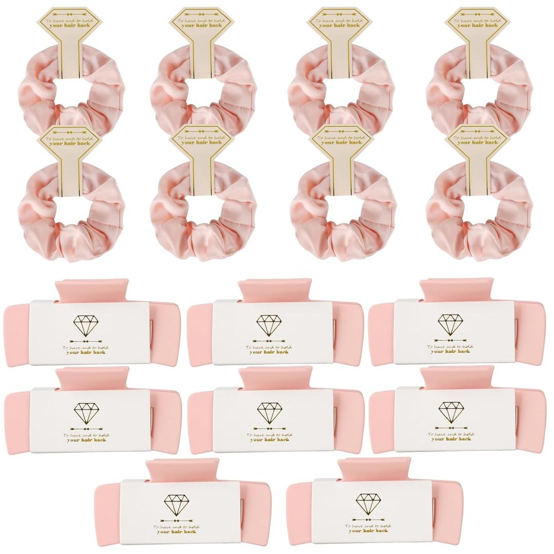 Bridesmaid Scrunchies Proposal Gifts 4.1 Inch Square Set of 8 Bachelorette Hair Claw Clips ideas Bridal Shower Gift for Wedding Party Favors (16pcs Pink)