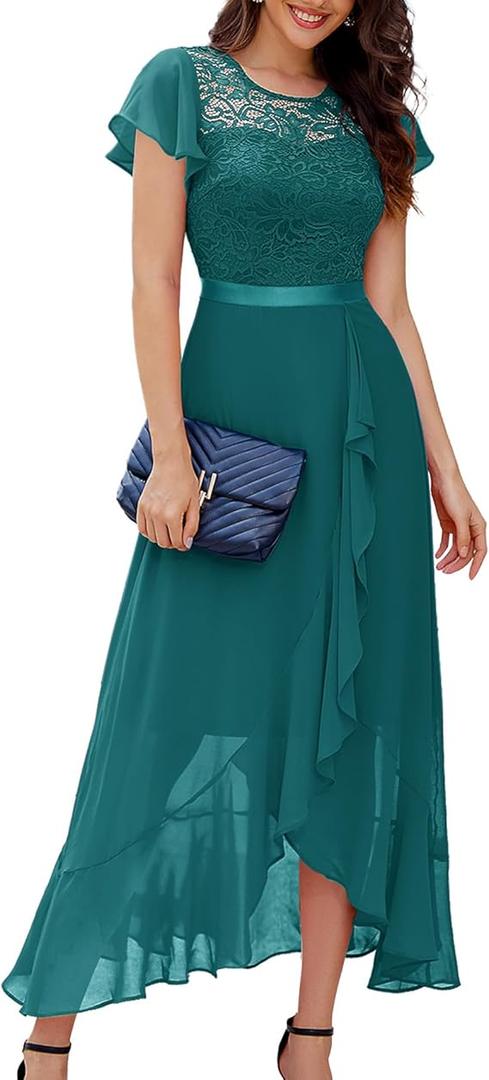 BeryLove Formal Dresses for Women 2025 Wedding Guest with Slit Cocktail Elegant Lace Long Prom Dress,Size M