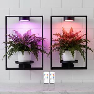 2 Pack Wall Plant Shelf with Grow Light, Remote Control Indoor Plant Shelf, Metal Frame Hanging Planters for Living Room, Window & Wall Decor, Plant Shelves with Grow Lights