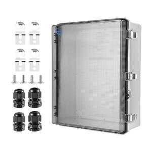 RTHIEAI Waterproof Outdoor IP67 Junction Box(20.1"x16.1"x7.9") with Mounting Plate, Hinged Clear Cover and Wall Brackets - Weatherproof ABS Plastic Electrical Enclosure for DIY Projects(510x410x200mm)