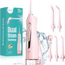 COSLUS Water Dental Flosser Teeth Pick C20: Portable Cordless Oral Irrigator 300ML Rechargeable Travel Irrigation Cleaner IPX7 Waterproof Electric Flossing Machine for Teeth Cleaning, Pink