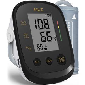 AILE Blood Pressure Monitor, Blood Pressure Machine Upper Arm Large Cuff(8.7"-16.5"), High Automatic Blood Pressure Monitors Cuff for Home Use, Manual Arm Bp Monitor, 2 * 99 Memory (Black)