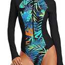 YATEEN Womens Athletic Training Swimsuit Long Sleeve Rashguard, S