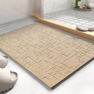 AMOAMI-Bath Mat-Super Absorbent Quick Dry Bathroom Floor Mats-Rubber Backing Washable Bath Mats for Bathroom Thin Bahtroom Rugs Fit Under Door-Bath Rug for in Fornt of Sink,Bathtub,Shower Room (Camel Beige)