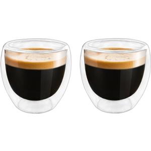 Double Wall Expresso Cups (Set of 2), 3 Ounce Glass Espresso Mugs - Clear, Double Walled, Insulated, Small Demitasse Cups for Espresso Machine - Microwave Safe