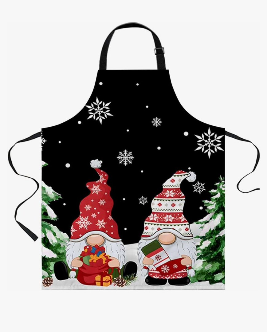 Red Black Plaid Christmas Aprons for Women With Pockets, Xmas Gnomes Tree Snowflake Winter Kitchen Cooking Apron