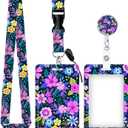 ID Badge Holder with Retractable and Detachable Lanyard, Cute Badge Reel Breakaway Lanyard with Carabiner Clip for Women, Teachers, Nurses, Students, Perfect Work and Office(Flower Purple)