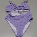 ZAFUL Bikini Sets for Women String 2 Piece Swimsuits High Waisted Bathing Suit V Neck Cut Out Swimwear (Small, Purple)