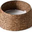 28in Christmas Tree Collar - Woven Hyacinth Tree Collars for Artificial Trees - Rattan Rustic Farmhouse Basket for Tree Base Cover with Cord Cut-Out for 6ft 7.5ft Tree (Brown)