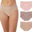 Maidenform womens Microfiber Bikini Underwear, Mid-rise Bikini Panties, 3-pack (X-Large, Almond Lace/Evening Blush Lace/Pretty Blush Lace)