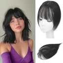 Hair Toppers for Women Real Human Hair, 3603D Bangs Clip Human Toppers for Women with Thinning hair Realistic Scalp Line (Brown Black, 3D Wispy Bangs(11 * 7))