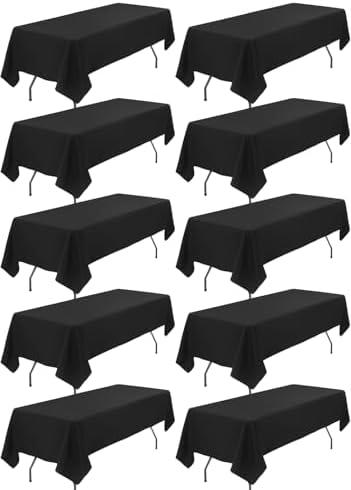 HASJOIN 10 Pack Black Tablecloths 60x126 inch Polyester Fabric 8ft Table Cloths for Rectangle Rables Wrinkle Resistant Linen Tablecloth Washable Table Covers for Party Wedding Events and Camping