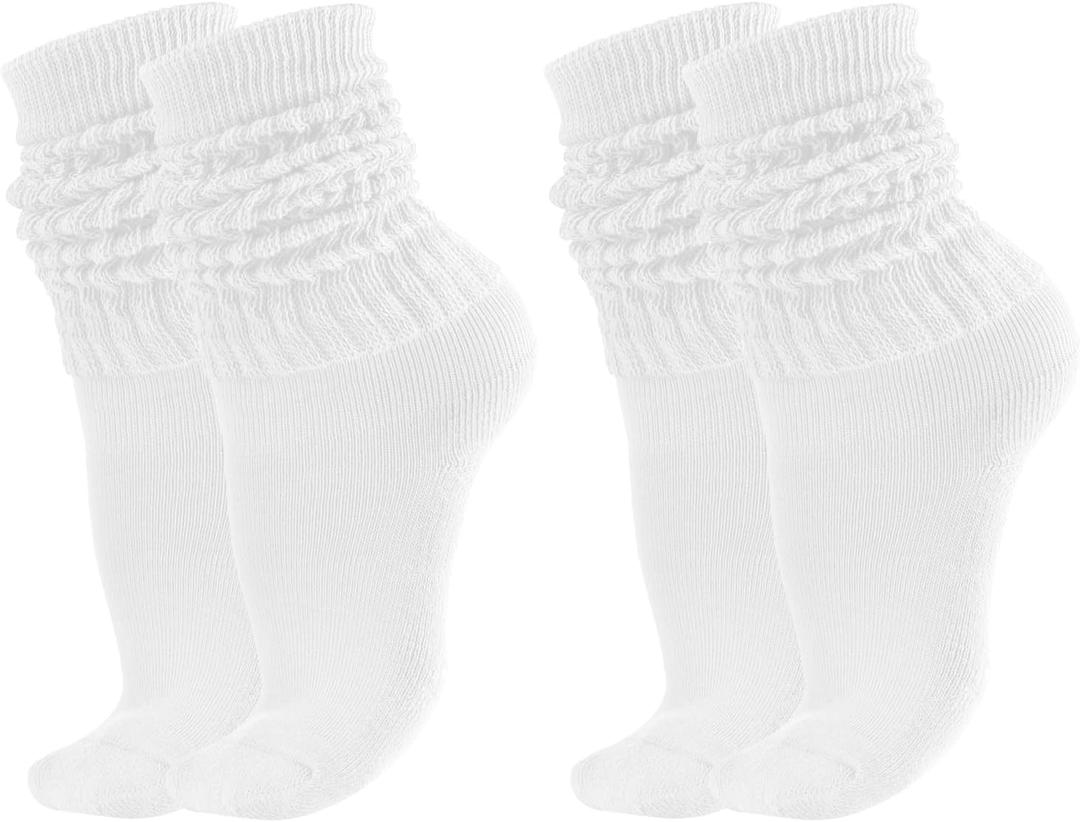 Women's & Men's Scrunch Knee High & Crew Boot Socks - Neon Slouchy Tube Long Socks Pack (White)
