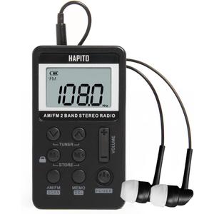 Pocket AM FM Radio Portable Digital Tuning Radio with Best Reception - Hapito Personal Small Transistor radios with Sterio Earphone, Rechargeable Battery and Lock Screen for Walk/Gym (Black)