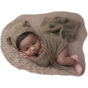 Newborn Photography Props Handmade Bear Hat Wrap Set for Baby Boys Girls Photoshoot Knitted Bonnet Blanket Photo