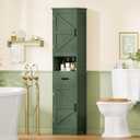 TEENFON 67" H Tall Bathroom Storage Cabinet with Barn Doors and Drawer, Narrow Bathroom Cabinet, Narrow Storage Unit, Adjustable Shelves, Floor Cabinets for Living Room, Forest Green, 11.8"D x 15.8"W x 67"H