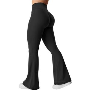 YEOREO Kalie Flare Scrunch Leggings for Women V Cross Waist Bell Bottom Yoga Pants Tummy Control Bootcut Workout Leggings (Medium, Black)