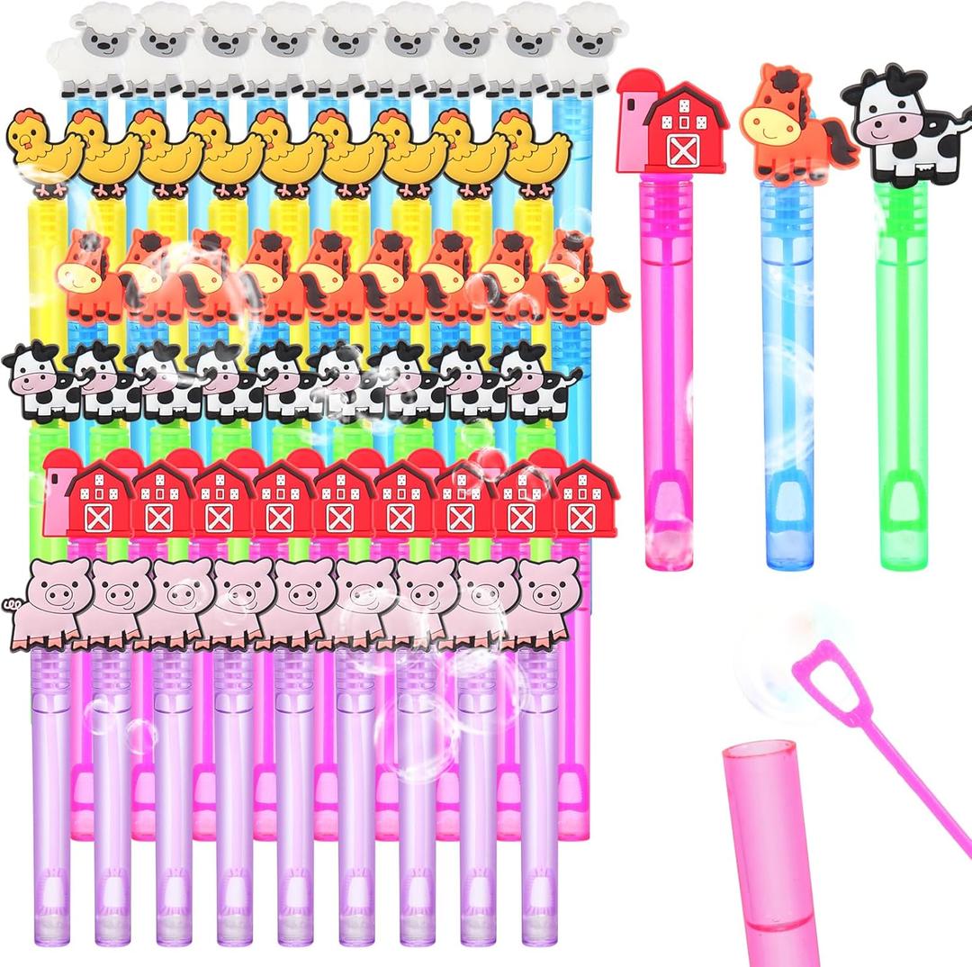 48 Pieces Farm Animal Party Favors Bubble Wands for Kids Barnyard Animal Cow Rodeo Birthday Party Supplies,Goodie Bag Stuffers Classroom Prizes (Farm Animals)