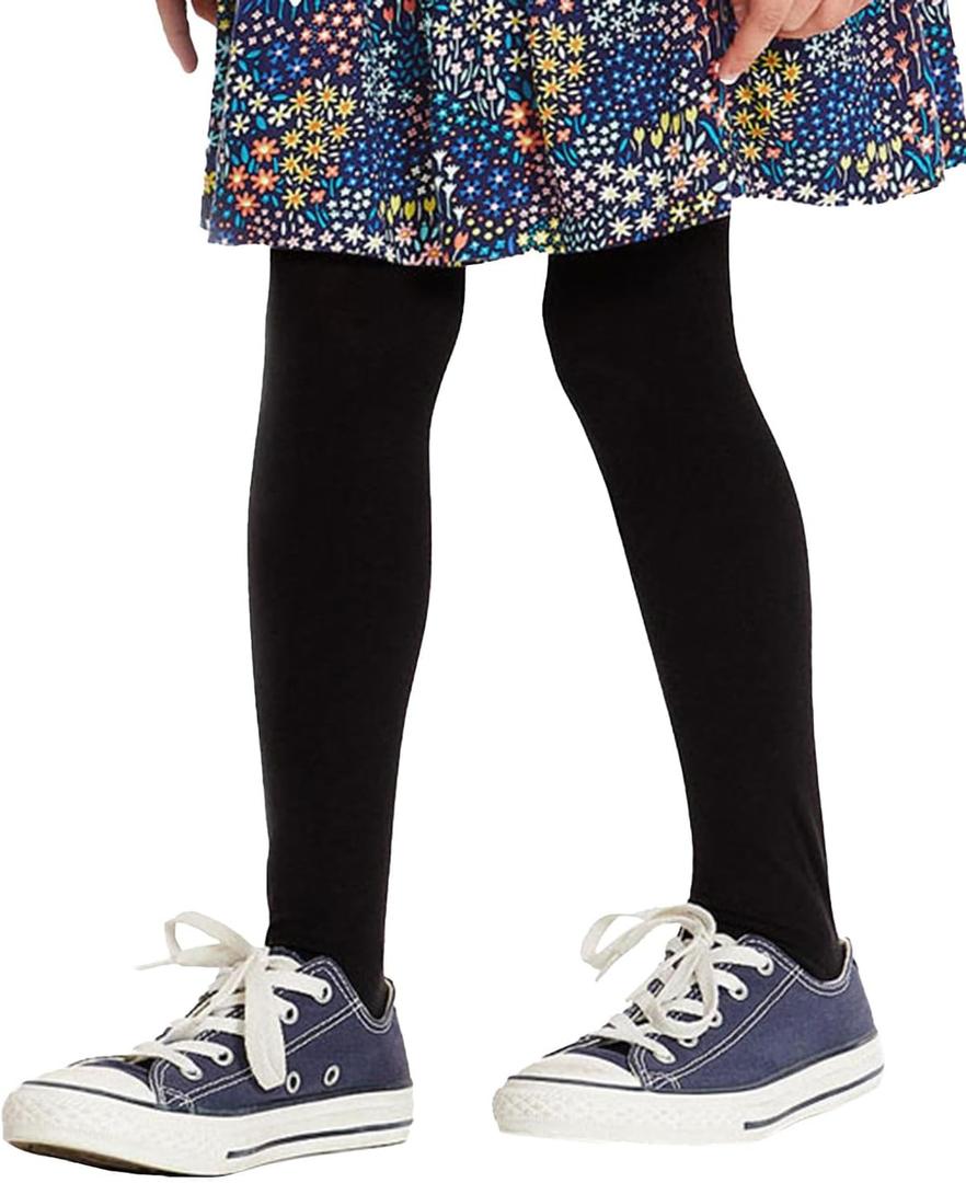 COTTON DAY Kids Girls School Dress Cotton Tights Black White Navy Blue Burgundy (12, Black 1 Pack)