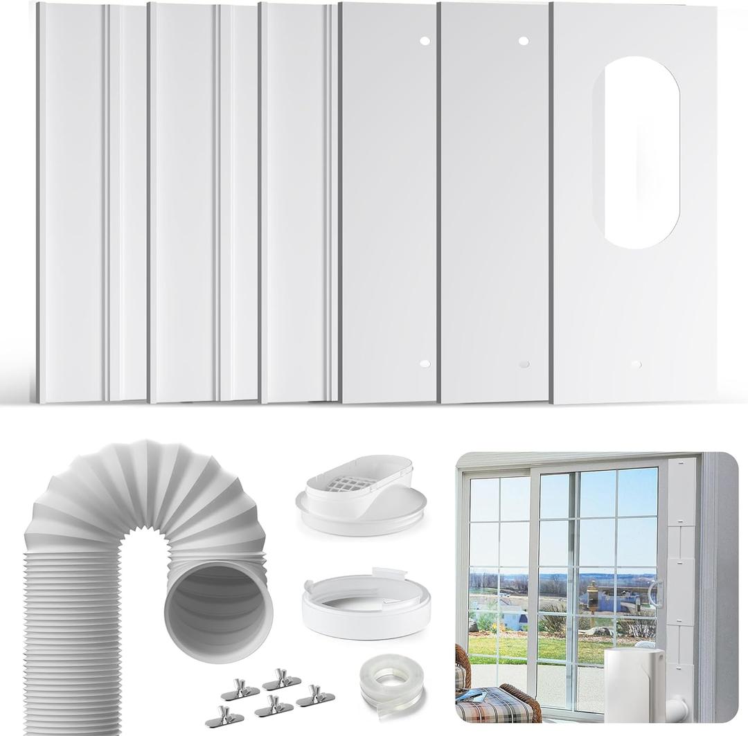 Universal Sliding Door AC Vent Kit: Coupler Filter Fits 5.1" & 5.9" Exhaust Hose, Portable air Conditioner Window kit with 6 Upgrade Plates and 5.9" Hose, Adjustable 17 to 95 Inches