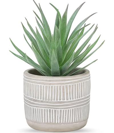 MyGift Artificial Eucalyptus Plant in Modern Gray Concrete Pots with Geometric Embossed Pattern (1,)