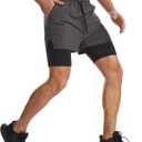 Surenow Mens 2 in 1 Running Shorts Quick Dry Athletic Shorts with Liner, Workout Shorts with Zip Pockets and Towel Loop (Gray, XL)