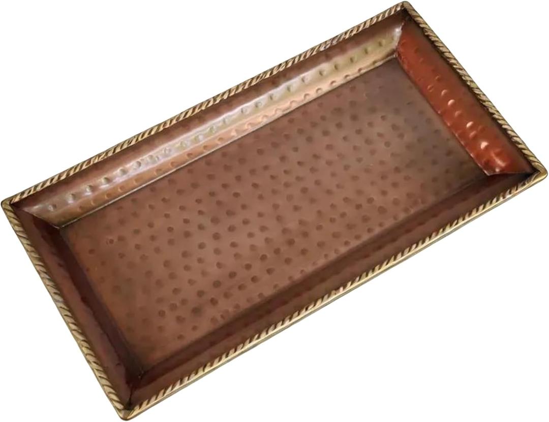 100% Pure Copper Tray For Serving Tea, Snacks, Hand-Hammered Brass Decor Piece for Coffee Table or Dining, Stylish Round Platter That Elevates Every Occasion 30x16 cm