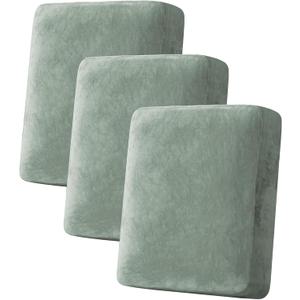 H.VERSAILTEX Velvet Stretch Couch Cushion Cover Plush Cushion Slipcover for Chair Loveseat Sofa Cushion Furniture Protector Seat Cushion Sofa Cover (3 Piece Sofa Cushion Covers, Sea Grass)