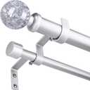 Double Curtain Rod 36-153 Inch, Silver Extra Long Dual Curtain Rods for Windows, Adjustable Heavy Duty Vintage Spliced 1 Inch Window Treatment Rods with Decorative Crystal Foil Finial