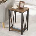 FOLUBAN Side Table with Storage Shelf, Rustic End Table for Living Room, Wood and Metal Nightstand for Bedroom, Oak, 15.7 inches x 11.8 inches x 23.6 inches