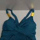 Women's One Piece Swim Dress Gold Metal Strap Tummy Control Swimsuit (X-Large, Blue Green)