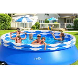 FunBy Upgraded Double Rings Inflatable Above Ground Swimming Pool Easy Set for Adults, Inflatable Top Rings Above Ground Swimming Pool, Water Ripple Print, 500 Gal Capacity (8ftx25in)