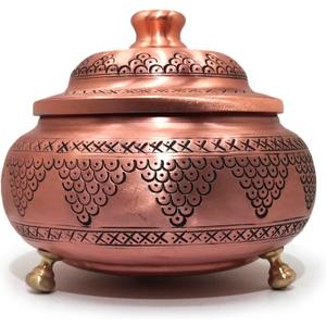 Copper Sugar Bowl with Lid - 17 oz, Handcrafted TurkishDesign | Multipurpose Seasoning & Spice Jar, Coffee Canister | Ideal Kitchen Decor & Housewarming Gift (Coppe Color-Punched Grapes)