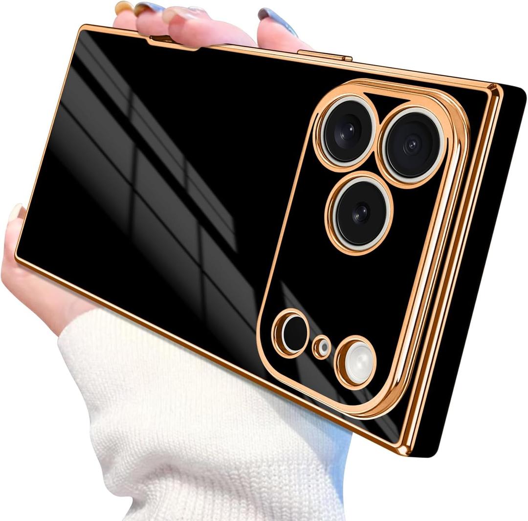 Designed for iPhone 17 Pro Case Rectangle, Works with Magnetic Wireless Charging, Full Lens Protection, Flexible TPU Electroplated Edge for Women Men Phone Case for iPhone 17 Pro Black