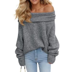 Saodimallsu Womens Off The Shoulder Sweaters Oversized Long Sleeve Loose Ribbed Knit Fall Trendy Pullover Tops (XX-Large, Gray)