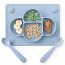 ROCCED Suction Plates for Baby placemat Spoon Fork Set for Toddlers, Silicone Baby Plates with Suction Baby Dishes for Kids Plates-Dusty blue
