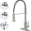 VOTON Kitchen Faucets with Pull Out Sprayer Commercial Spring Sink Faucet Stainless Steel Brushed Nickel Pull Down Single Handle Farmhouse faucets with Deck Plate for Camper Laundry Utility Rv Wet Bar