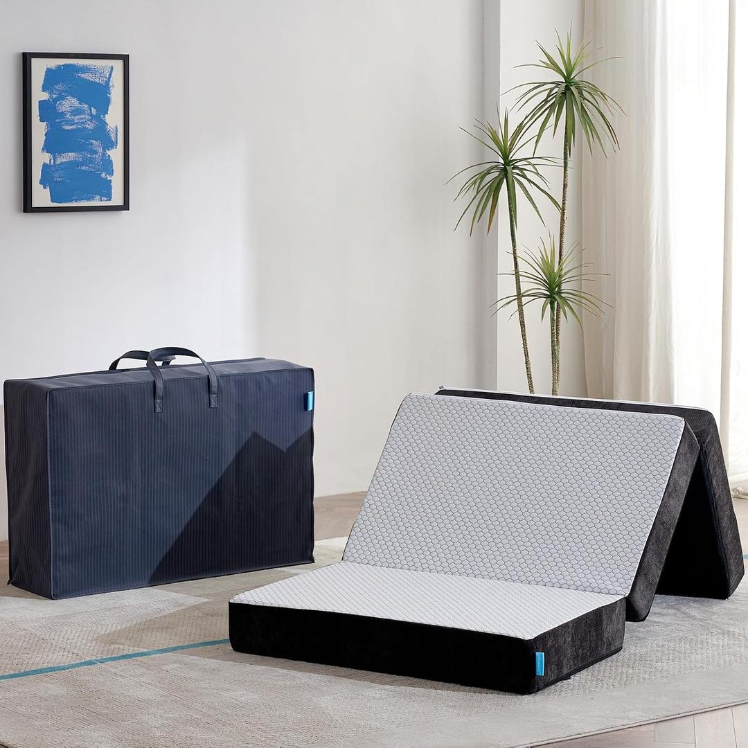 Freesof Odorless Foldable Mattress Twin Size 75" x 38" x 6", 6 Inch Medium Firm Folding Foam Mattress with Storage Bag, Fiberglass Free Trifold Memory Foam Mattress for RV, Guest Bed