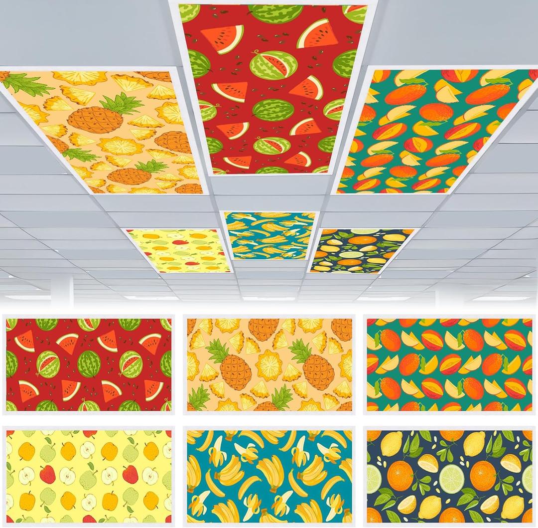 VIHOSE 6 Pcs Fluorescent Light Covers for Ceiling Lights Classroom Magnetic Light Covers Classroom Filters Office School Home Drop Ceiling, 4 x 2 ft (Fruit)
