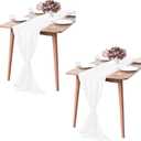 2 Pack 10Ft White Chiffon Table Runner Sheer 29x120 Inch for Romantic Wedding Decor Bridal & Baby Shower Birthday Rustic Party Decoration