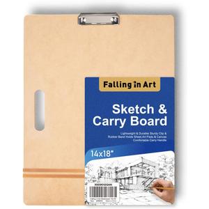 Falling in Art 14x18 Sketch Board, Drawing Tote Board for Artists with Sturdy Clip and Rubber Bands, Portable Art Clipboard for Classroom and Studio Drawing
