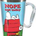 Spoontiques - Ceramic Travel Coffee Mug with Lid and Handle - Spill Proof Lid - Double Walled Cup for Hot and Cold Beverages - Microwave and Dishwasher Safe - Snoopy Insulated Travel Mug