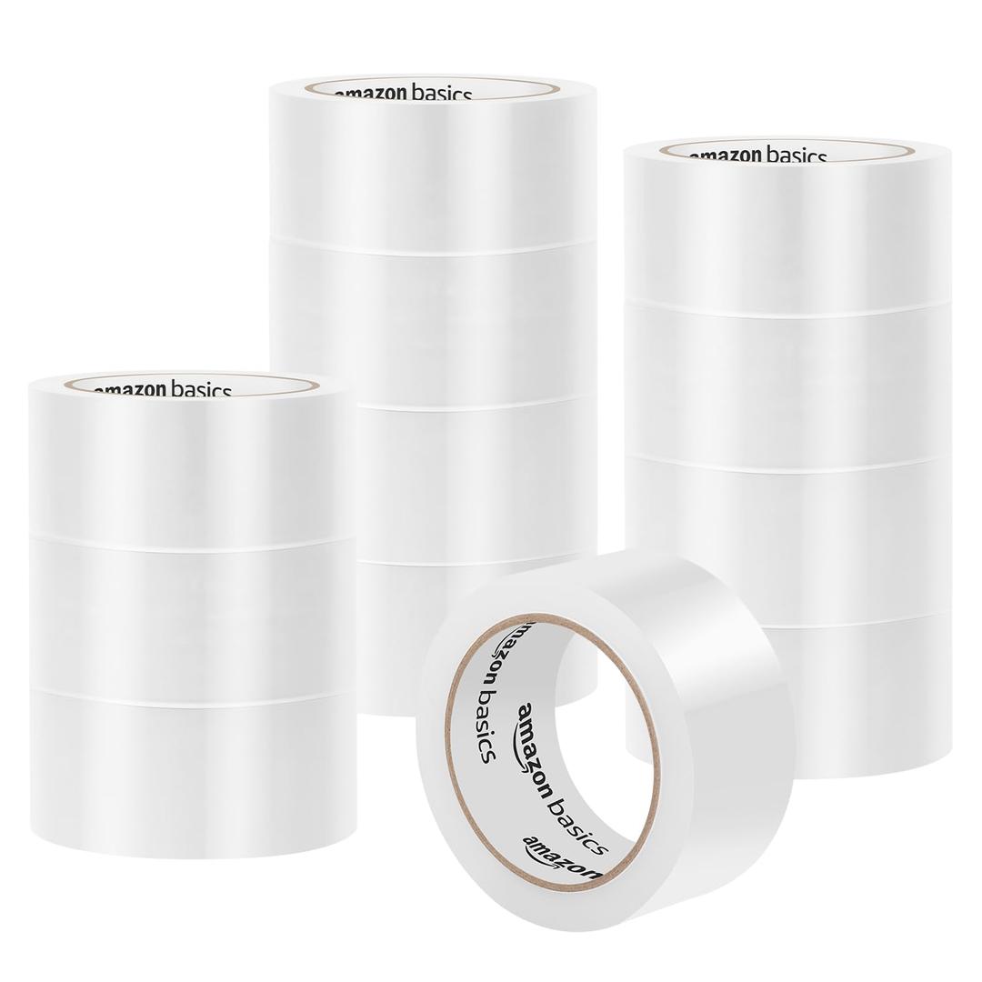 Amazon Basics Strong Adhesive Packaging Tape for Shipping, Moving and Storage, Clear, 1.88" x 54.6 yds, 12-pack, Translucence (1.88"W x 54.6 Yards)