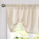 jinchan Tie Up Linen Textured Striped Bow Tie Curtain for Kitchen Bathroom Rod Pocket Pinstripe Valance Window Treatments Ticking Stripe Pull Cord Valance 1 Panel 18 Inch Tan on Beige