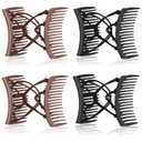 4 Pieces Adjustable Elastic No Crease Double Comb Hair Pins for Women's Curly Thick Wavy Hair Ponytail (Black, Coffee)