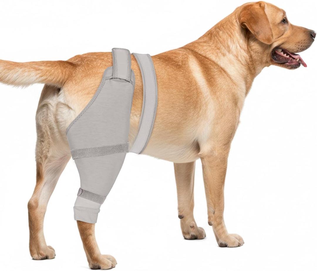 Dog Rear Leg Sleeve to Prevent Licking - Comfortable Recovery Sleeve for Back Hind Leg, Wound Recovery After Surgery for Torn ACL/CCL TPLO, Cone Alternative,Upgraded Threaded Opening (Light Grey)